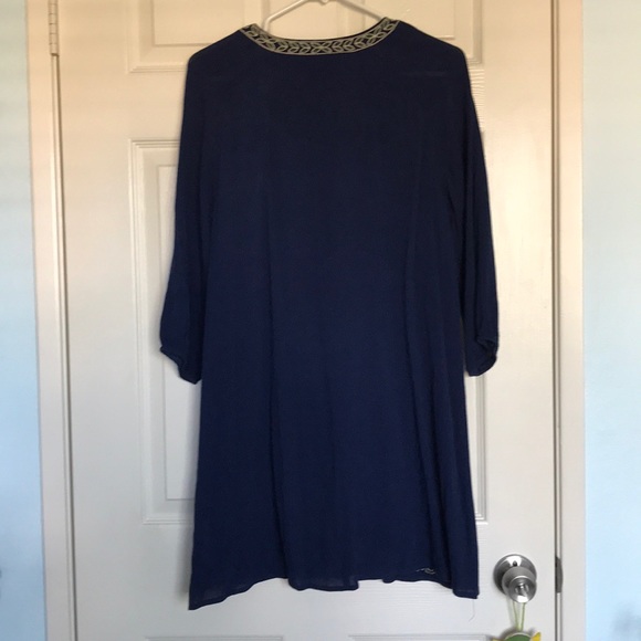 SALE! Long Sleeve Navy Embroidered Dress - Picture 2 of 3